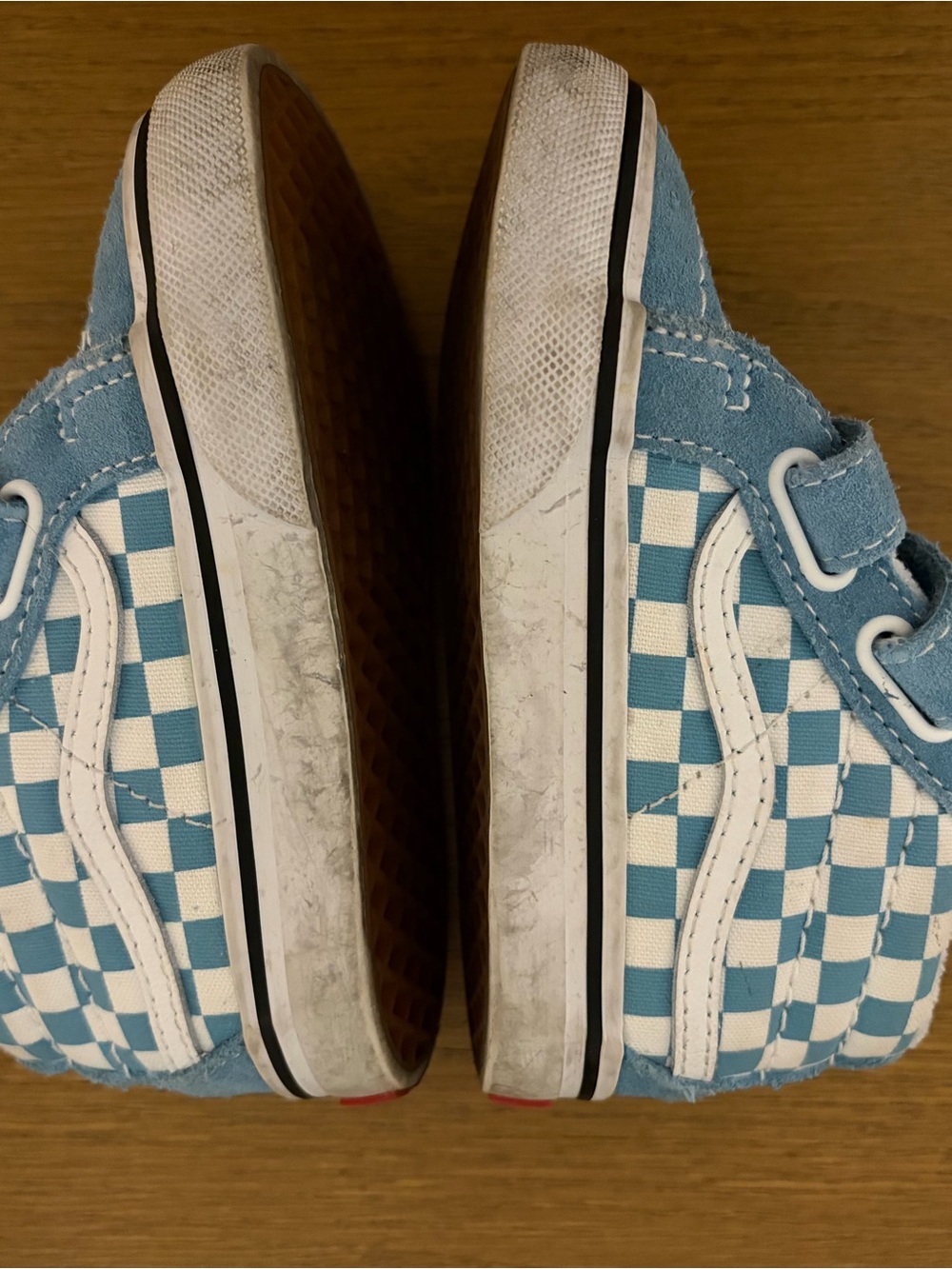 Vans Kids Light Blue and White Checkerboard Slip-On Sneakers